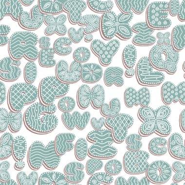 krema, sır, beyaz bir arka plan üzerine beyaz ile mavi dan alfabenin harfleri Eps 10 vektör çizim ile Gingerbread harflerin sorunsuz arka plan