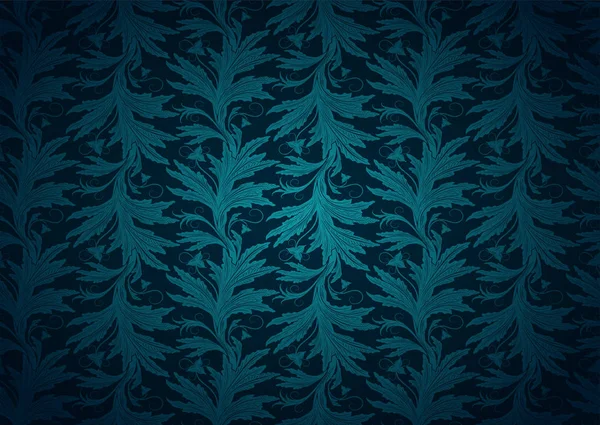 Vintage Gothique Fond Royal Noir Cyan Bleu Avec Motif Baroque — Image vectorielle