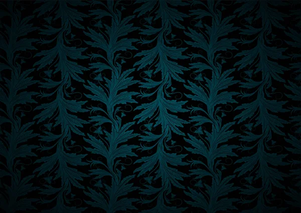 Vintage Gothique Fond Royal Noir Cyan Bleu Avec Motif Baroque — Image vectorielle