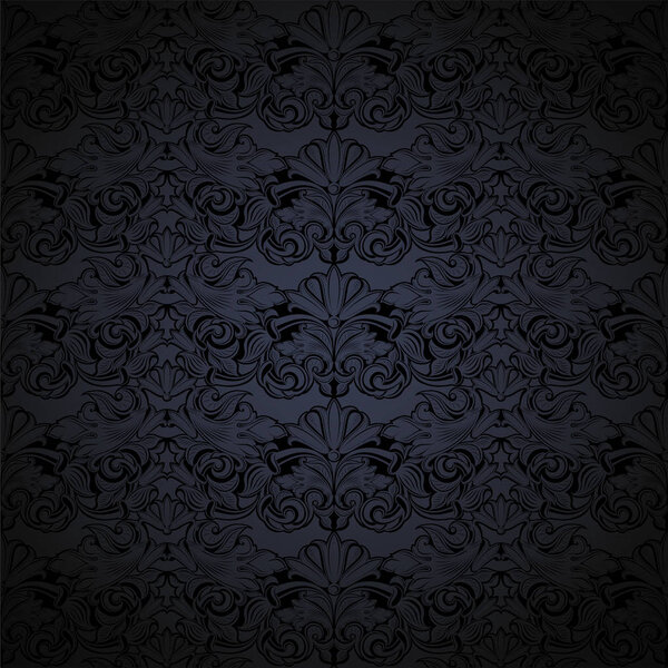 темно-серый и черный винтажный фон, королевский с классическим барочным узором, рококо с затемненными краями фона, карты, приглашения, баннер. векторная иллюстрация EPS 10
