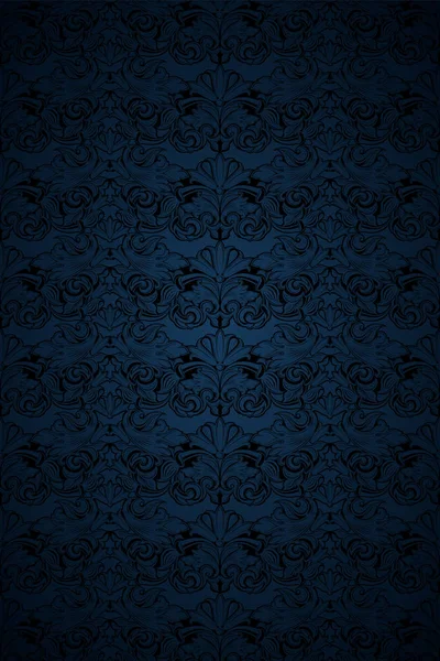 Fondo Vintage Azul Oscuro Negro Real Con Patrón Barroco Clásico — Vector de stock