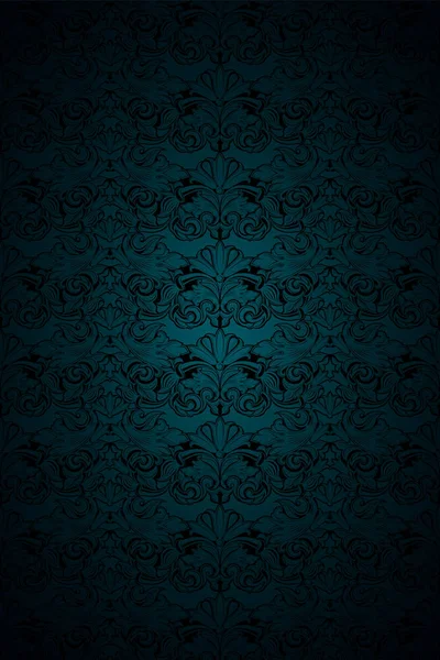 Sombre Fond Vintage Vert Malachite Noir Royal Avec Motif Baroque — Image vectorielle