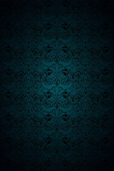 Sombrío Fondo Vintage Malaquita Verde Negro Real Con Patrón Barroco — Vector de stock