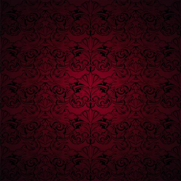Fond Vintage Rouge Foncé Noir Royal Avec Motif Baroque Classique — Image vectorielle