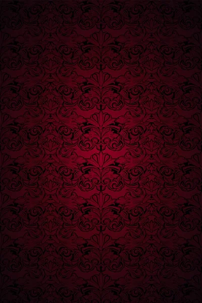 Fondo Vintage Rojo Oscuro Negro Real Con Patrón Barroco Clásico — Vector de stock