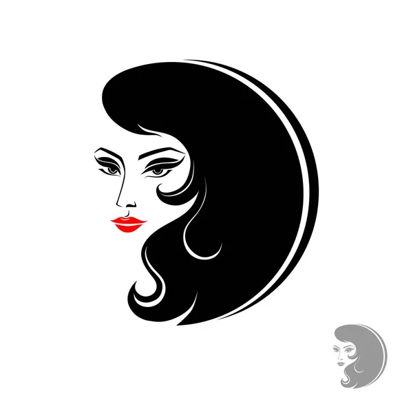 Female Beautiful Face Long Luxurious Hair Beauty Salon Logo Vector — Stock Vector