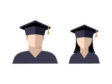  öğrencilerin simgeleri bir çocuk ve bir lisansüstü kap bir kız, renkli görüntü, işareti, logo, izole vektör illüstrasyon