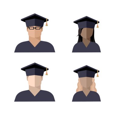 öğrencilerin simgeleri bir çocuk ve bir lisansüstü kap bir kız, renkli görüntü, işareti, logo, izole vektör illüstrasyon