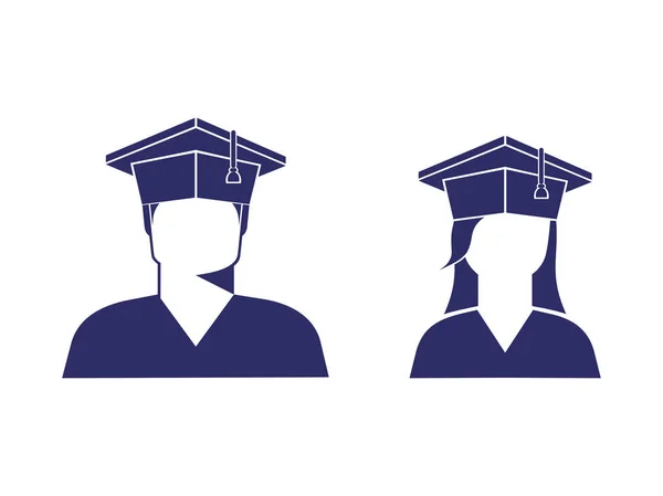 Ikonen Von Studenten Ein Junge Und Ein Mädchen Einer Absolventenmütze — Stockvektor
