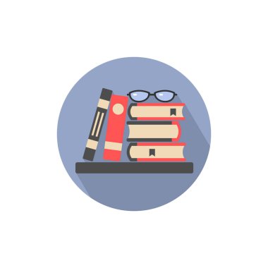 kitap ve ders kitapları ve gözlük, bir daire, işaret, logo, izole vektör illüstrasyon renkli görüntü yığını ile simgesi