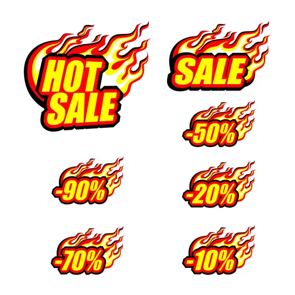 Hot Sale Set Color Sale Inscription Various Discounts Yellow Red — Stock Vector