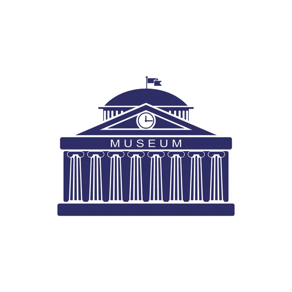museum building sign. Classical Greece Roman architecture with Ionic columns, clock. web icon, monochrome isolated vector illustration