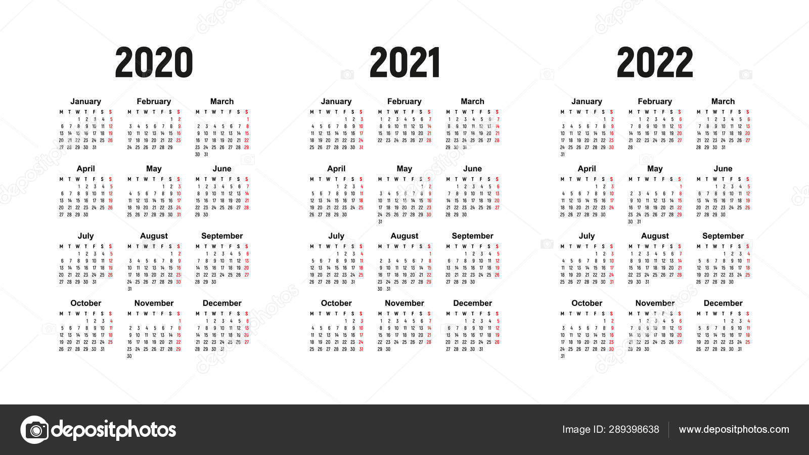 Calendar 21 22 Week Starts Monday Basic Business Template Stock Vector Image By C Xennya