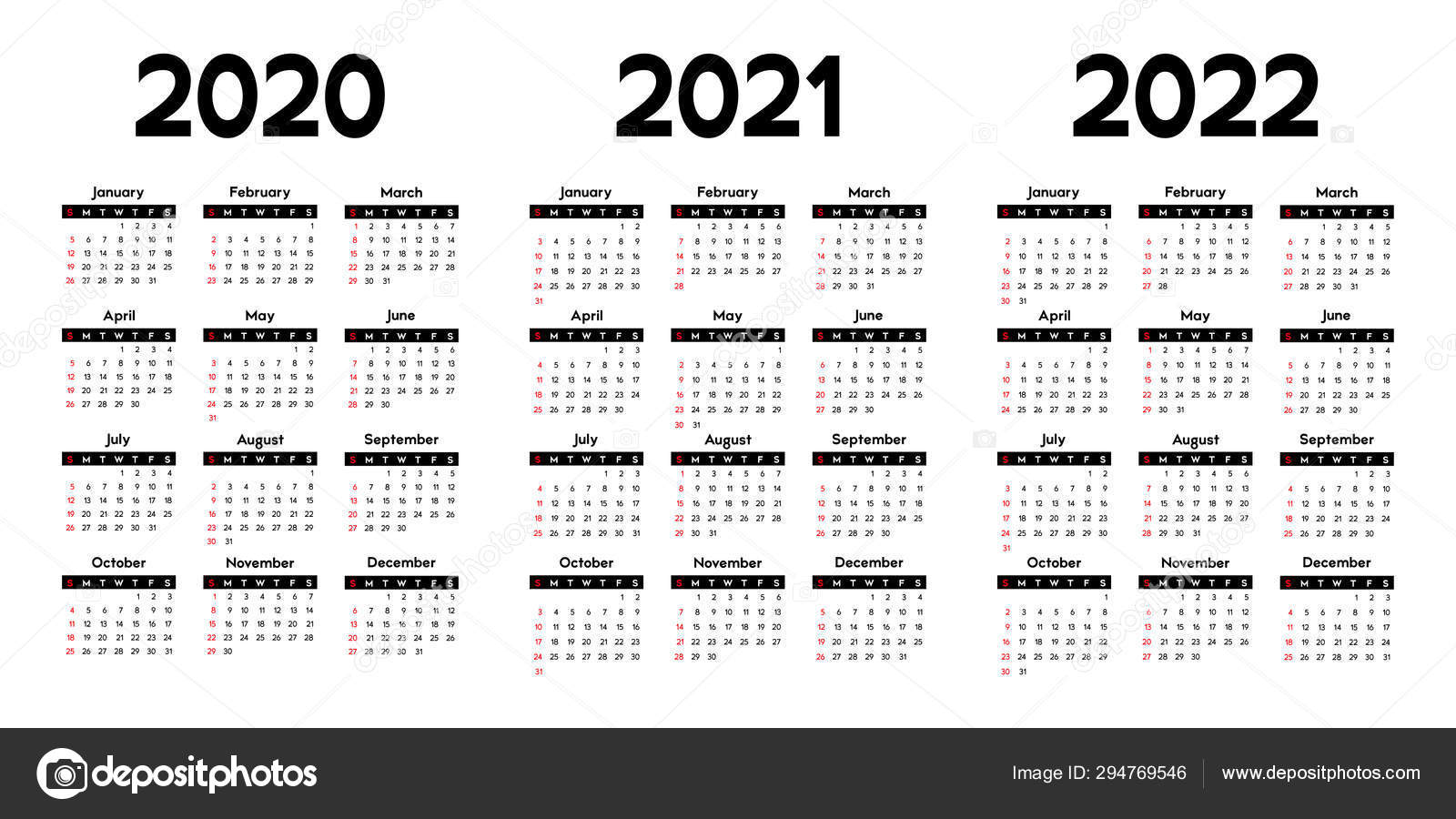 Calendar 2020 2021 2022 Week Starts Sunday Basic Business ...