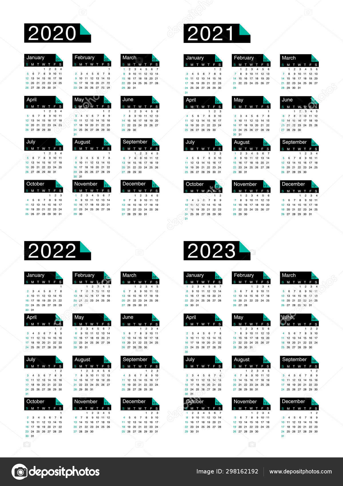 Calendar 2020 2021 2022 2023 Week Starts Sunday Basic Business — Stock