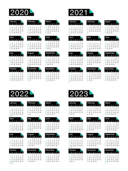 Kalender 2020 2021 2022 2023 Week Begint Zondag Basic Business — Stockvector