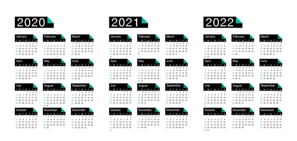 Kalender 2020 2021 2022 Week Begint Zondag Basic Business Template — Stockvector