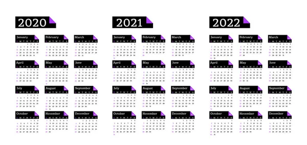 Calendario 2020 2021 2022 Semana Comienza Domingo Plantilla Básica Negocios — Archivo Imágenes Vectoriales