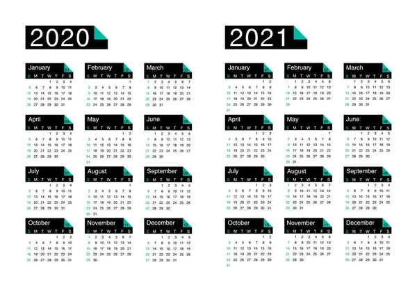 Calendario 2020 2021 Semana Comienza Domingo Plantilla Básica Negocios Ilustración — Vector de stock