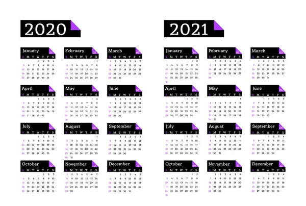 Kalender 2020 2021 Week Begint Zondag Basic Business Template Vector — Stockvector