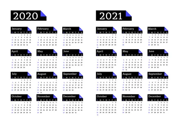 Kalender 2020 2021 Week Begint Zondag Basic Business Template Vector — Stockvector