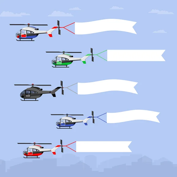 Conjunto Helicópteros Con Banner Ilustración Vectorial Aislado Imagen Color — Vector de stock