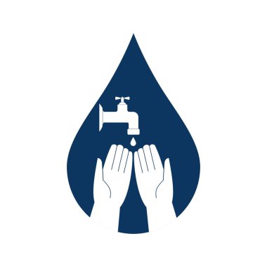 Eller ve hijyen, suyla musluk. Damla şeklinde izole vektör illüstrasyonu