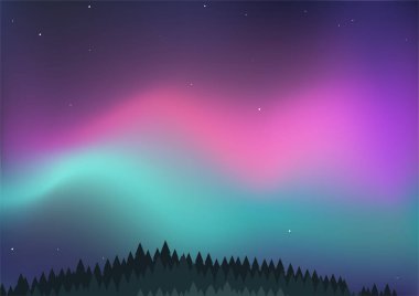 Kuzey ışıkları, parlak eğimli arkaplan yatay biçim, vektör illüstrasyonu