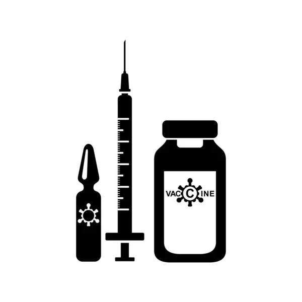 Vacuna Antiviral Ampolla Jeringa Inmunidad Vacunación Contra Coronavirus Ilustración Negra — Archivo Imágenes Vectoriales