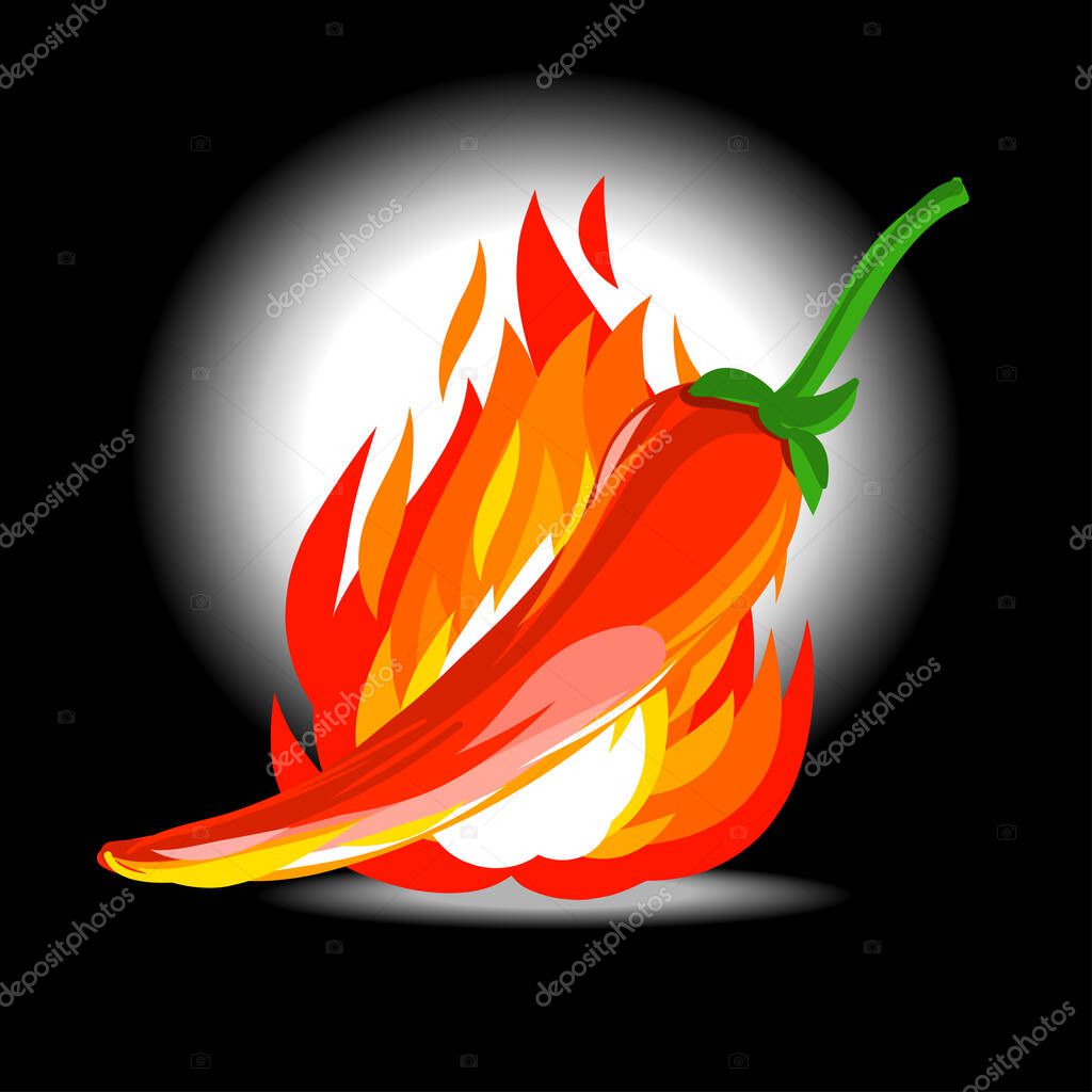 Chili pepper and flame float in the dark