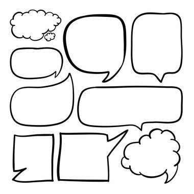 Çizgi film ya da komedi diyaloğu için Siyahlı Baloncuk çizilmiş bir konuşma. Metin ya da yazma için boş şablon.