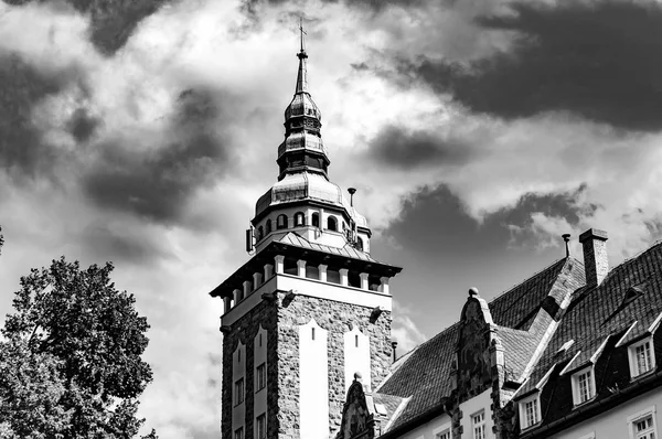 Чорно Біле Фото Старовинному Палаці Європі Lillafured Угорщина Сонячний День — стокове фото