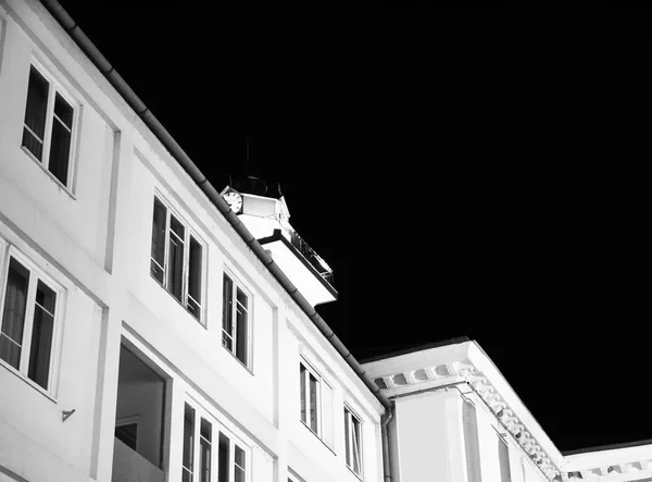 Fekete Fehér Fénykép Történelmi Építészet Miskolc Magyarország Európa Éjjel — Stock Fotó