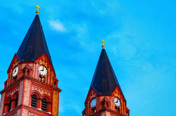 Bekijk Een Historische Kerk Nyiregyhaza Hongarije Europa Nachts — Stockfoto