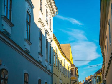 Güneşli bir günde Macaristan 'ın Szekesfehervar kentindeki tarihi mimariye bakın..