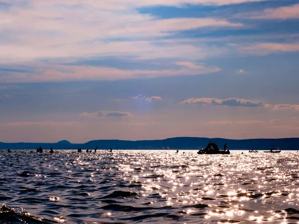 Blick Auf Den Plattensee Bei Sonnenuntergang Von Balatonszarszo — Stockfoto