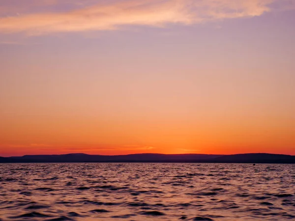 Vista Sobre Lago Balaton Durante Pôr Sol Balatonszarszo — Fotografia de Stock