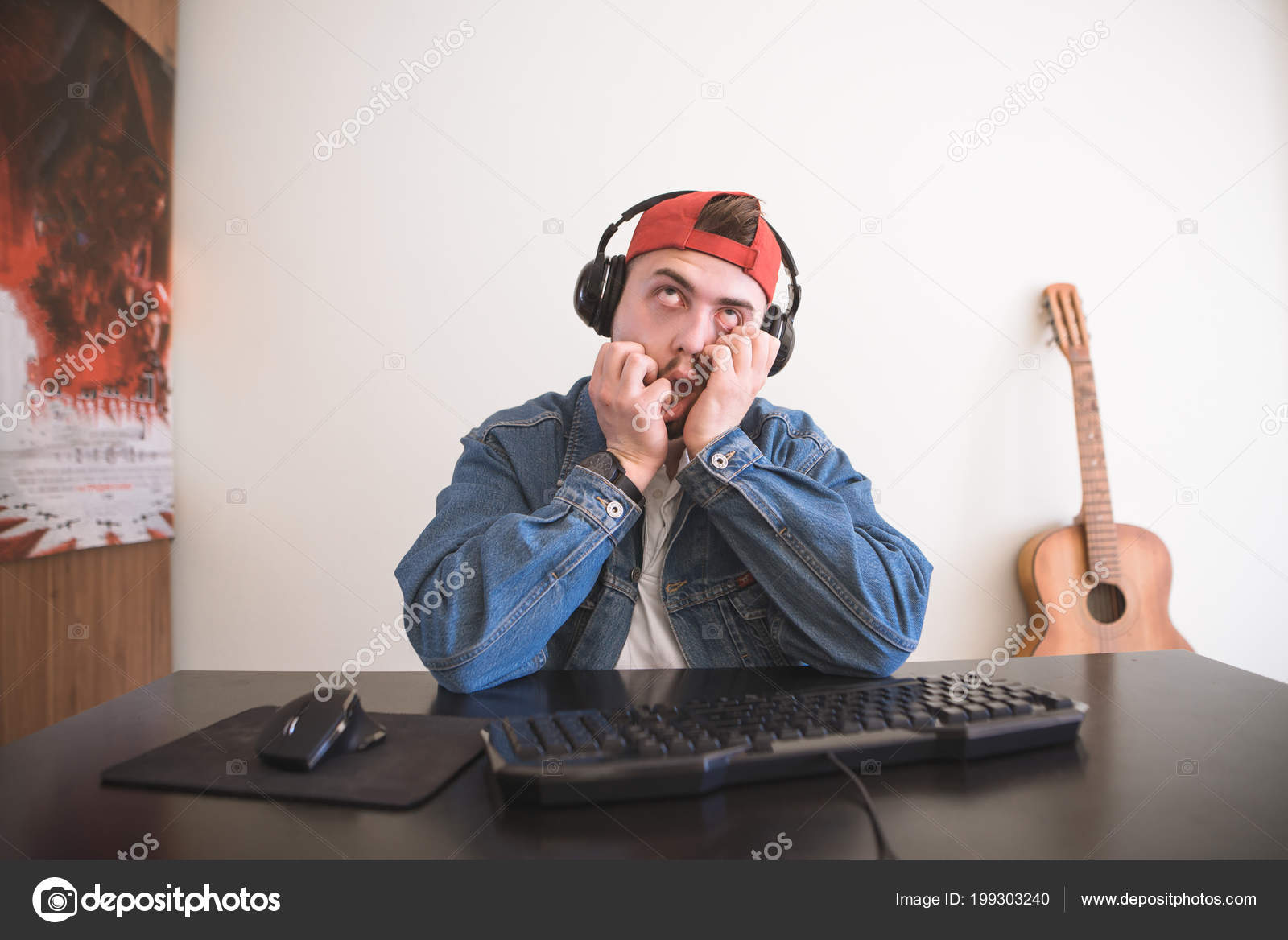 Funny Man Sad Face Sitting Computer Headphones Playing Video Games Stock Photo by ©bodnarphoto 199303240 Funny Man Sad Face Sitting Computer Headphones Playing Video Games Stock Photo by ©bodnarphoto 199303240