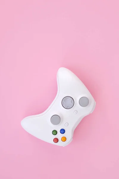 White Gamepad Controller Pastel Pink Background White Joystick Isolated Pink — Stock Photo, Image