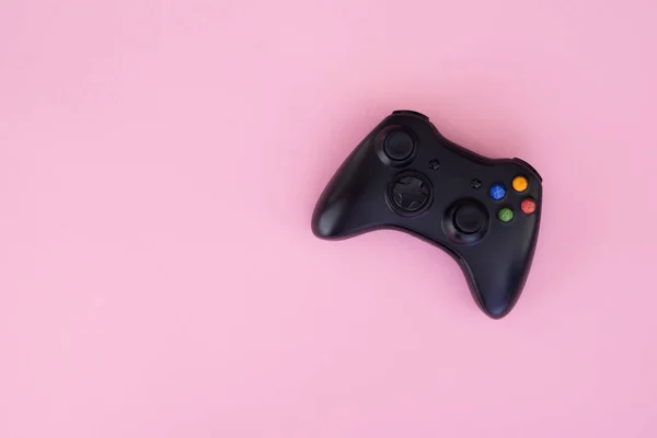 Joystick Preto Isolado Fundo Rosa Pastel Competição Videojogos Conceito Jogo — Fotografia de Stock