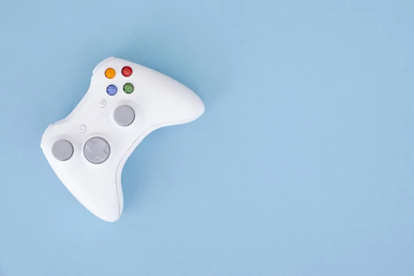White Joystick Isolated Pastel Blue Background Video Game Gaming Concept — Stock Fotó