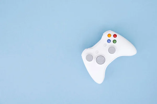 White Joystick Isolated Pastel Blue Background Video Game Gaming Concept — Stock Fotó