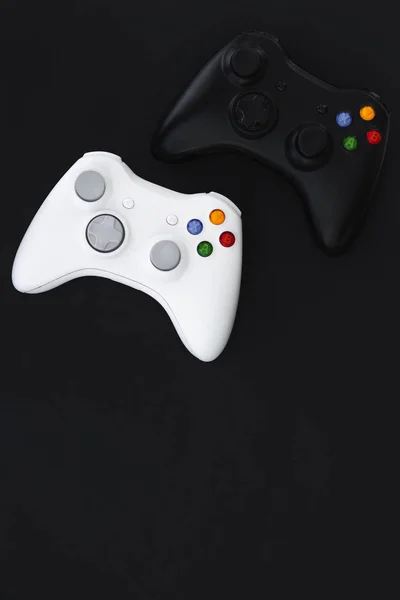 Dois Joysticks Preto Branco Fundo Escuro Gamepad Branco Preto São — Fotografia de Stock