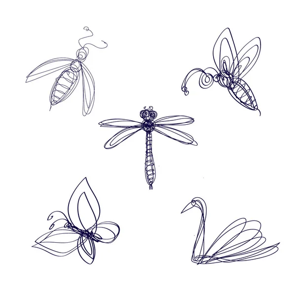 Sada ručně kreslené hmyzem — Stockový vektor