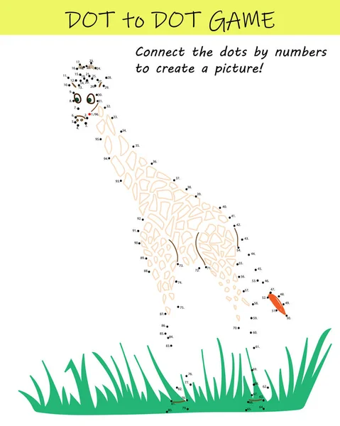 Connect Dots Numbers Reveal Giraffe Dot Dot Educational Challenge Kids — Stock Vector