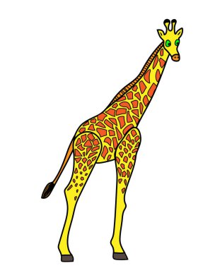 Çocuksu çizgi film tarzında zürafa. Vektör çizimi izole edildi.