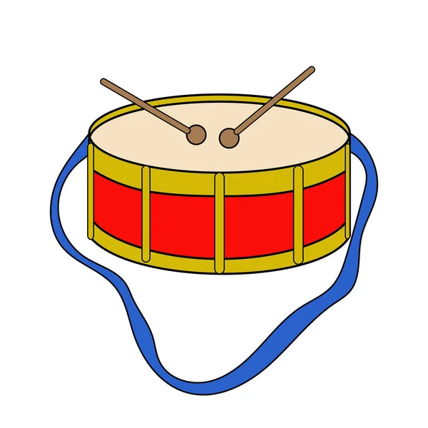 Drum Musicial Instrument Childish Toy Cartoon Style Vector Illustration Isolated — Stock Vector