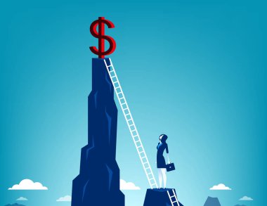Dolar işareti için tırmanma işkadını. Kavram iş vektör.