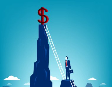 Dolar işareti için tırmanma iş adamı. Kavram iş vektör.