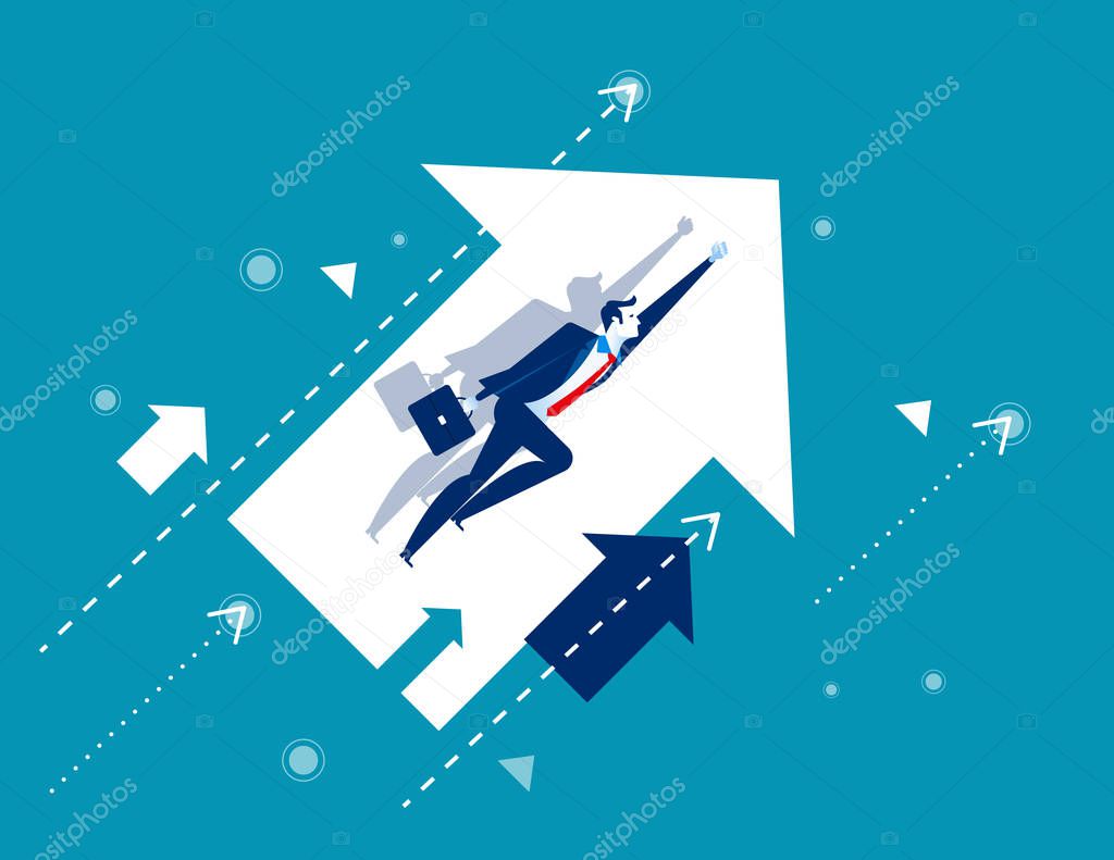 Growth. Businessman flying and arrows. Concept business vector illustration.